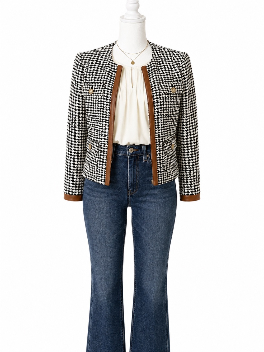 White House Black Market Houndstooth Tweed Jacket